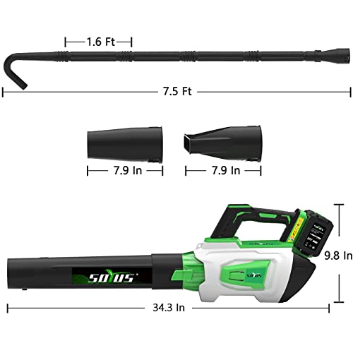 Akumulatorski puhač lišća SOYUS 40 V 4,0 Ah 530 CFM Baterijski puhač lišća radi s opremom za čišćenje oluka Doseg od 11 ft, 5 brzina Baterijski puhač lišća 2 x 4,0 Baterija i punjač uključeni