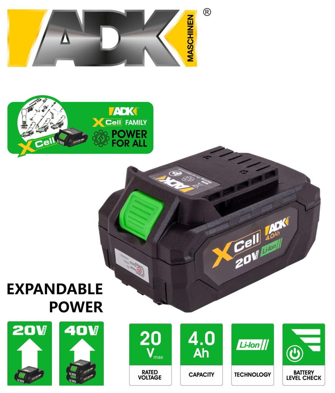 ADK 20V Li Ion baterija 4.0Ah Xcell aku akumulator kompatibilna agropower punjiva 68546541321 AgroPower Vrtni alati i strojevi